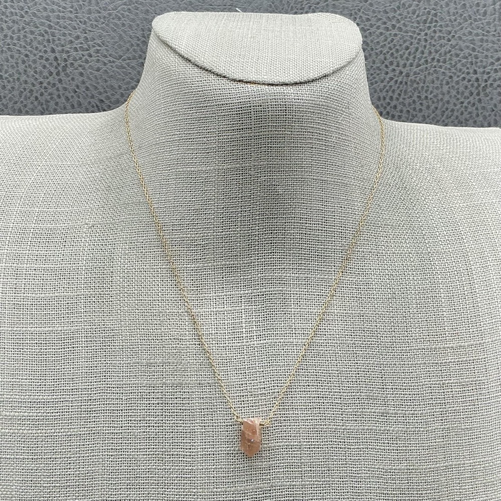Luna Norte Necklace Gold Tone Peach Stone Rectangle Quartz Pendant Jewelry 16"